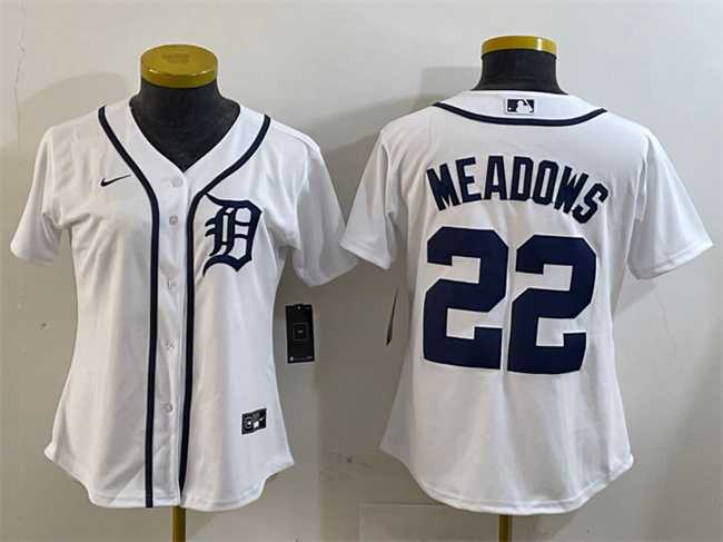 Women%27s Detroit Tigers #22 Parker Meadows White Cool Base Stitched Jersey->texas rangers->MLB Jersey